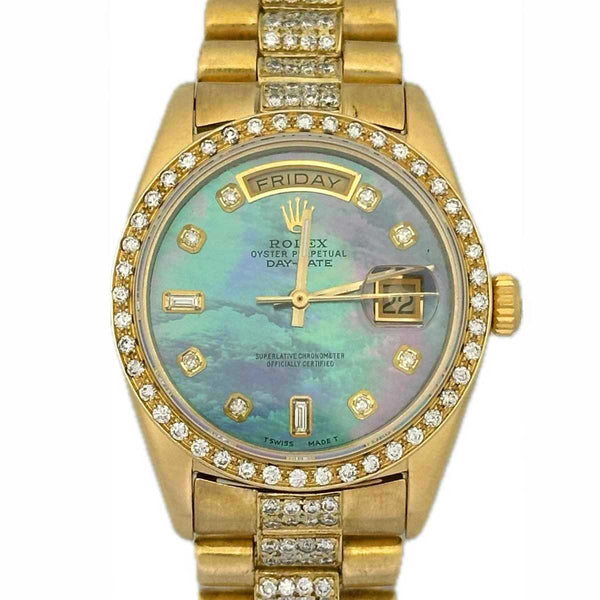 Rolex Day-Date President with Custom Opal Diamond Dial Bezel and Bracelet