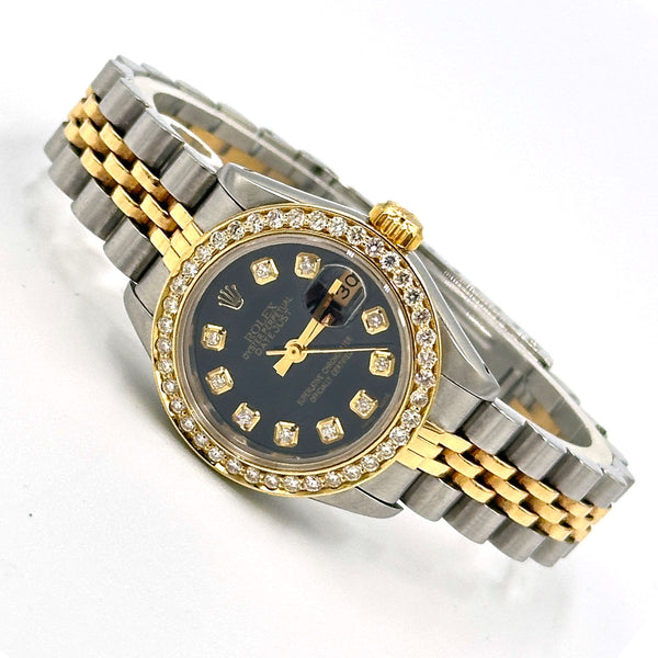 Rolex Datejust 26 SS/18K  Black Diamond Dial & Diamond Bezel 1987