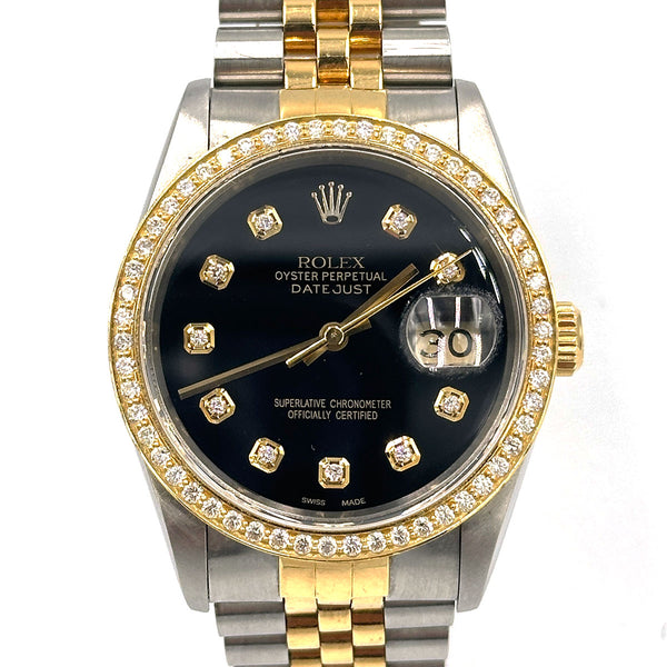 Rolex Datejust SS/18K  Black Diamond Dial & Diamond Bezel 1989