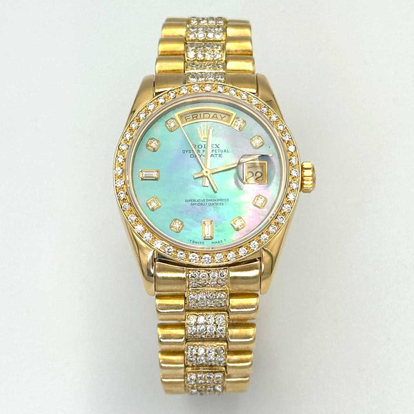 Rolex Day-Date President with Custom Opal Diamond Dial Bezel and Bracelet