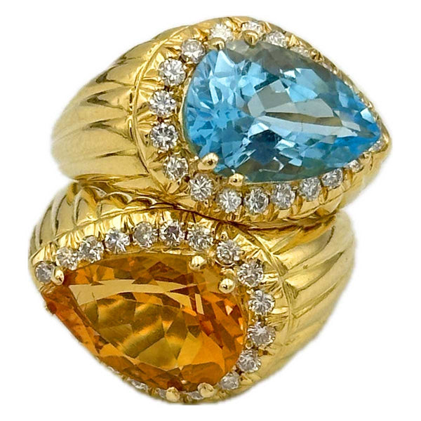 Sabbadini Toi et Moi Diamond & Gemstone Puzzle Ring