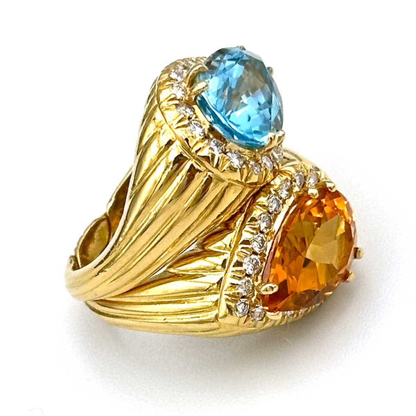 Sabbadini Toi et Moi Diamond & Gemstone Puzzle Ring