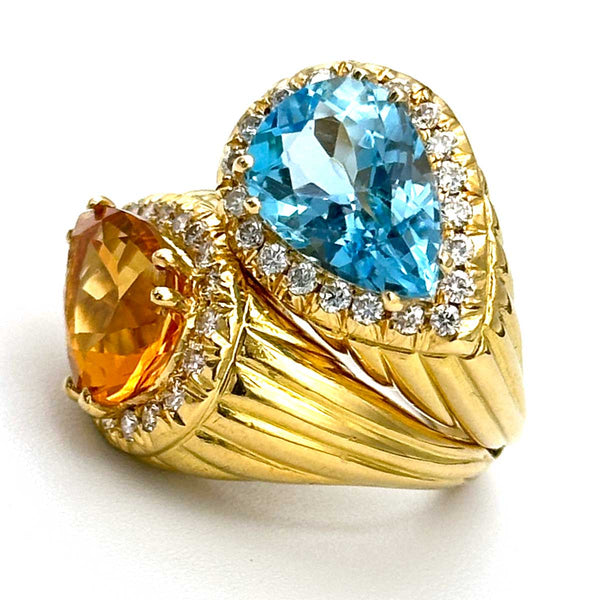 Sabbadini Toi et Moi Diamond & Gemstone Puzzle Ring