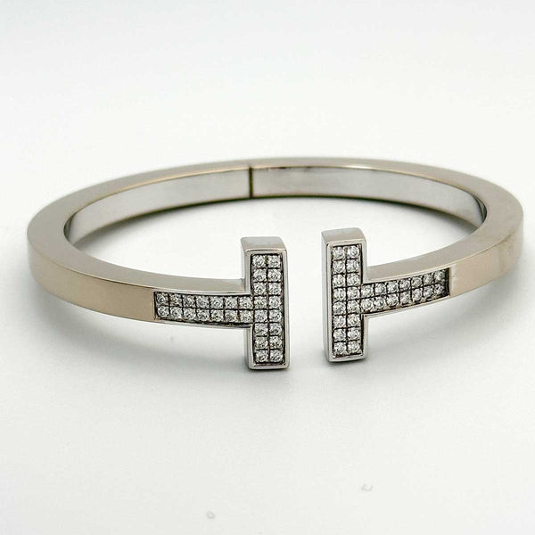 Tiffany & Co. T Pavé Diamond Square Bracelet in White Gold