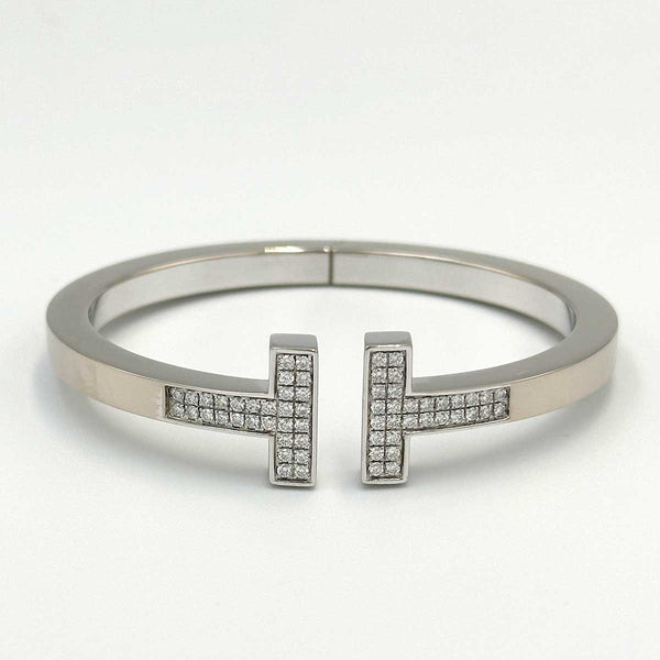 Tiffany & Co. T Pavé Diamond Square Bracelet in White Gold