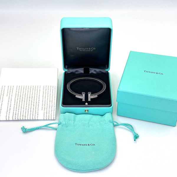 Tiffany & Co. T Pavé Diamond Square Bracelet in White Gold