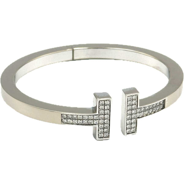 Tiffany & Co. T Pavé Diamond Square Bracelet in White Gold