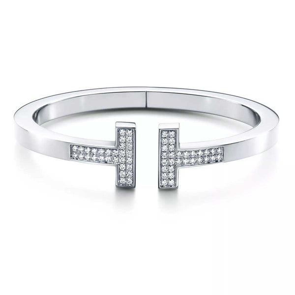 Tiffany & Co. T Pavé Diamond Square Bracelet in White Gold