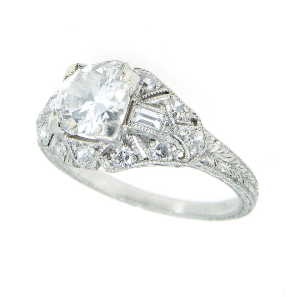 Art Deco 1.31ct Diamond Filigree Engagement Ring