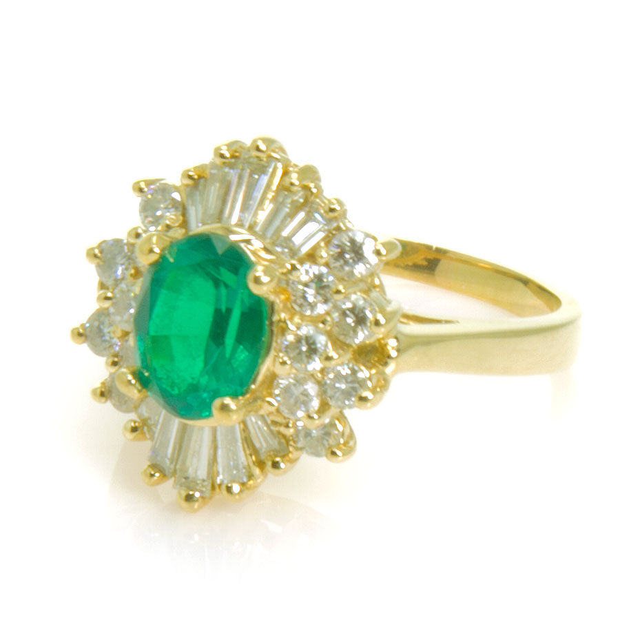 2.15ct Emerald & Diamond Ballerina Ring - Chicago Pawners & Jewelers