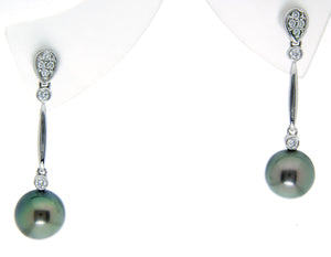 14k Black Pearl & Diamond Earrings - Chicago Pawners & Jewelers