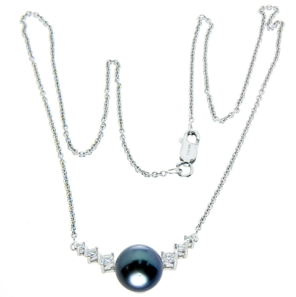 14k Black Pearl & Diamond Necklace - Chicago Pawners & Jewelers