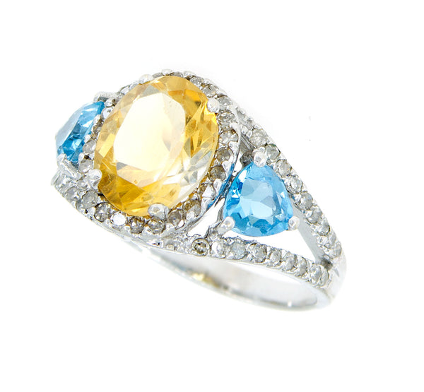 4.10ct Citrine Blue Topaz & Diamond Ring