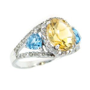 4.10ct Citrine Blue Topaz & Diamond Ring - Chicago Pawners & Jewelers