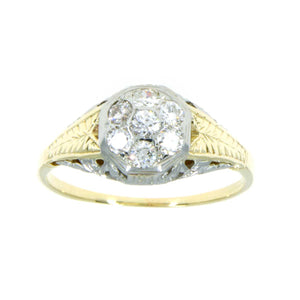 White & Yellow Gold Filigree Diamond Cluster Ring - Chicago Pawners & Jewelers