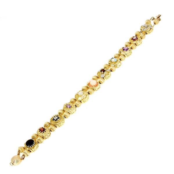 14kt Diamond & Gemstone Slide Charm Bracelet - Chicago Pawners & Jewelers