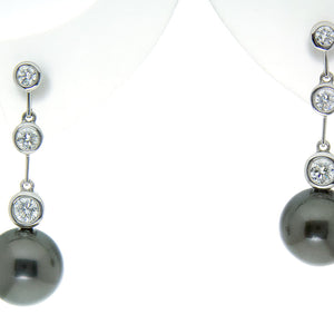 Tahitian Black Pearl & Diamond Earrings - Chicago Pawners & Jewelers