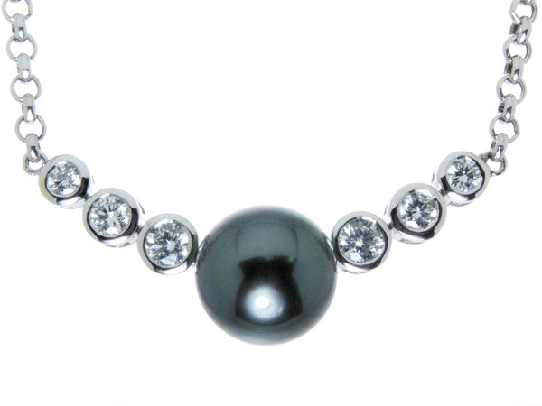 Tahitian Black Pearl & Diamond Necklace - Chicago Pawners & Jewelers