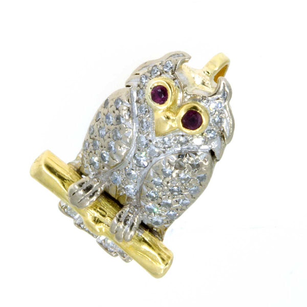 18k Diamond and Ruby Owl Pin/Pendant