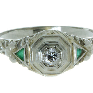 Art Deco Diamond & Emerald Filigree Ring - Chicago Pawners & Jewelers