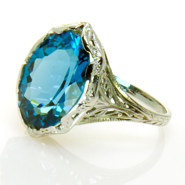 Antique 18K Filigree Blue Topaz Ring - Chicago Pawners & Jewelers