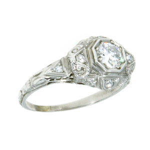 18k Art Deco Filigree Diamond Engagement Ring - Chicago Pawners & Jewelers