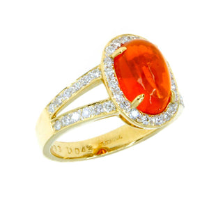 18k Mexican Fire Opal & Diamond Ring - Chicago Pawners & Jewelers