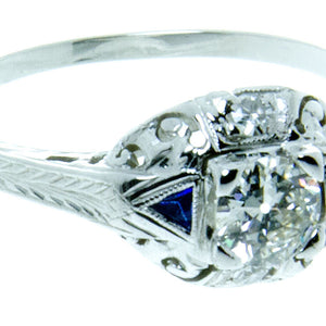 Art Deco Sapphire & Diamond Engagement Ring - Chicago Pawners & Jewelers