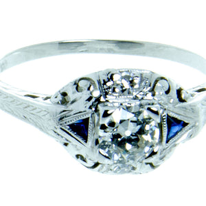 Art Deco Sapphire & Diamond Engagement Ring - Chicago Pawners & Jewelers