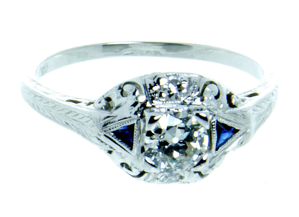 Art Deco Sapphire & Diamond Engagement Ring - Chicago Pawners & Jewelers