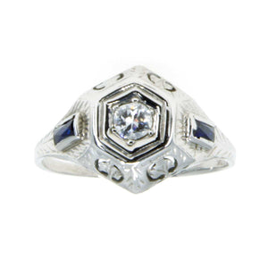 18K Art Deco Diamond & Sapphire Engagement Ring - Chicago Pawners & Jewelers