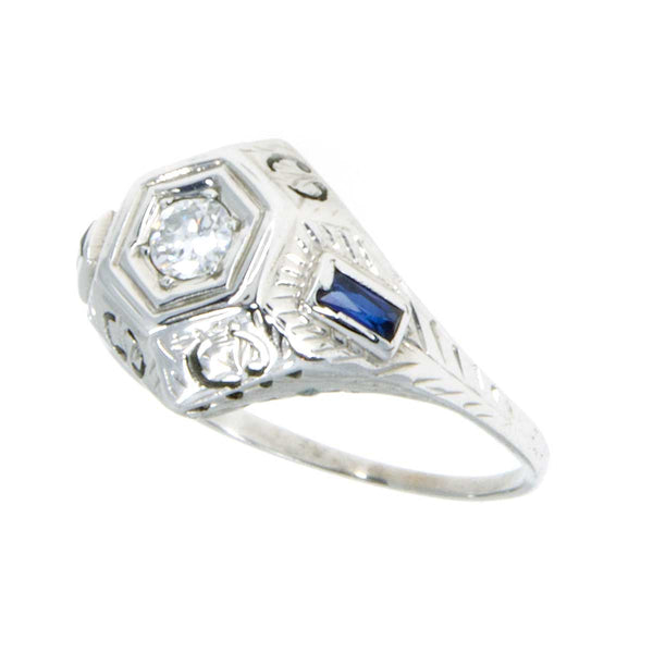 18K Art Deco Diamond & Sapphire Engagement Ring - Chicago Pawners & Jewelers
