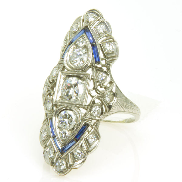 Art Deco Platinum Sapphire & Diamond Ring - Chicago Pawners & Jewelers