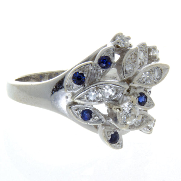 1950s Sapphire & Diamond Floral Cocktail Ring - Chicago Pawners & Jewelers