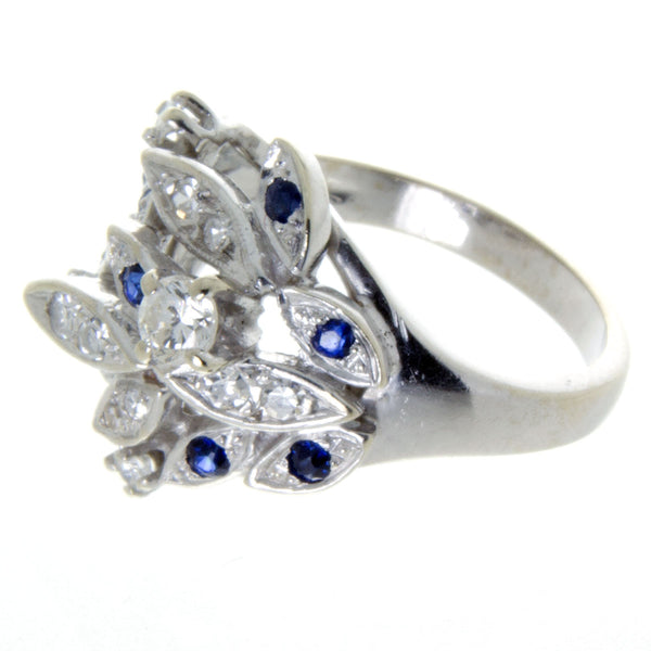 1950s Sapphire & Diamond Floral Cocktail Ring - Chicago Pawners & Jewelers