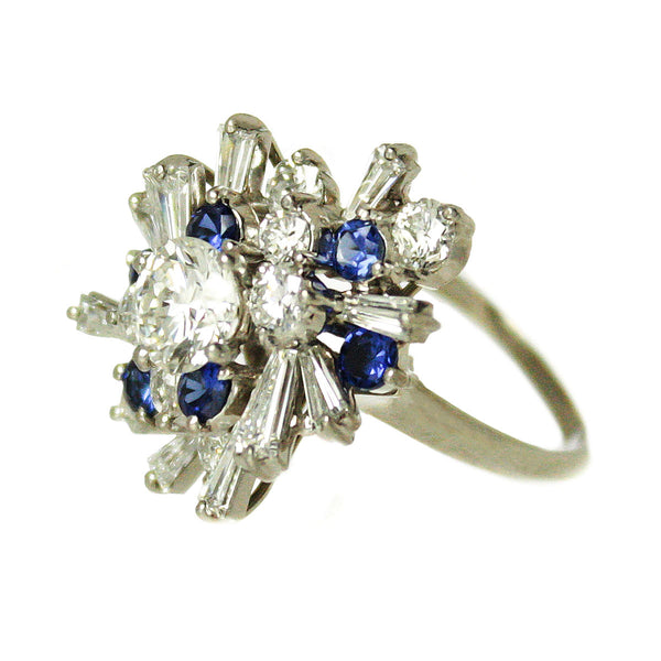 1950s 3.15ct Diamond & Sapphire Cocktail Ring - Chicago Pawners & Jewelers
