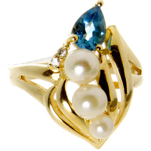 14kt Pearl Blue Topaz & Diamond Ring - Chicago Pawners & Jewelers