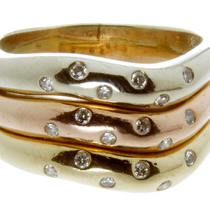 Tri-Color Gold Diamond Stacked Band - Chicago Pawners & Jewelers