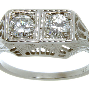 Antique Filigree 2 Stone Diamond Ring - Chicago Pawners & Jewelers