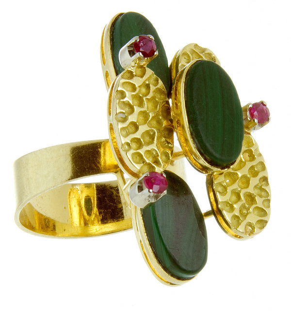 1970s 18kt Malachite & Ruby Ring - Chicago Pawners & Jewelers
