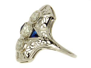 1920s Filigree Diamond & Sapphire Ring - Chicago Pawners & Jewelers