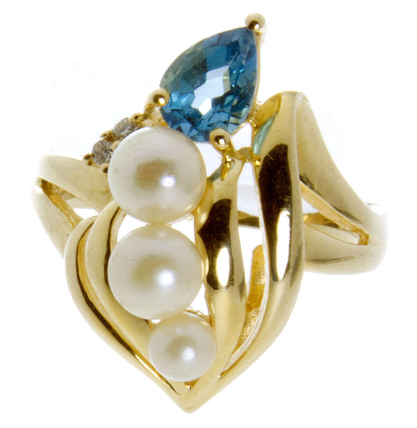 14kt Pearl Blue Topaz & Diamond Ring - Chicago Pawners & Jewelers