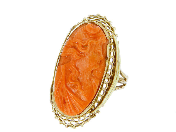 Antique Coral Cameo Ring - Chicago Pawners & Jewelers