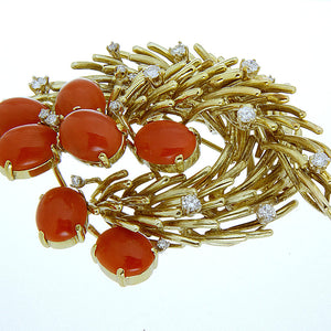 Vintage 1960s Coral & Diamond Pin - Chicago Pawners & Jewelers
