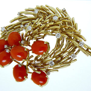 Vintage 1960s Coral & Diamond Pin - Chicago Pawners & Jewelers