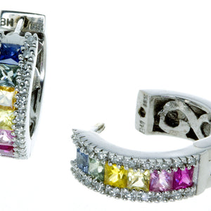Rainbow Sapphire & Diamond Hoop Earrings - Chicago Pawners & Jewelers