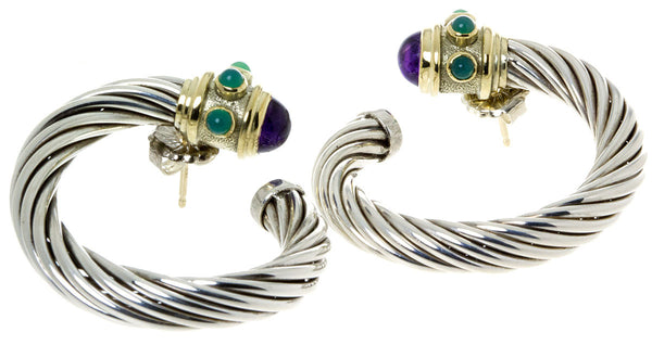 David Yurman Amethyst & Chrysoprase Hoop Earrings - Chicago Pawners & Jewelers