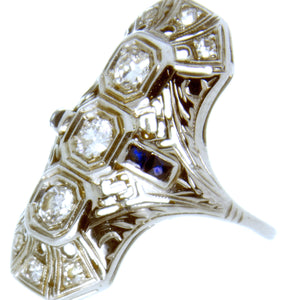 Edwardian Diamond & Sapphire Filigree Ring - Chicago Pawners & Jewelers