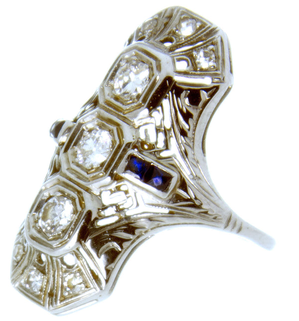 Edwardian Diamond & Sapphire Filigree Ring - Chicago Pawners & Jewelers