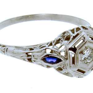 1920s Diamond & Sapphire Filigree Ring - Chicago Pawners & Jewelers